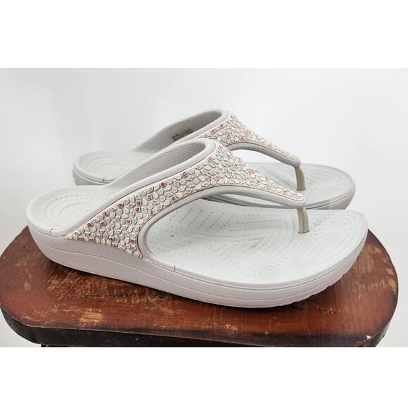 Crocs Women's Sloane Grey Glitter Platform Sandals -‎ Size 9 - Picture 1 of 8